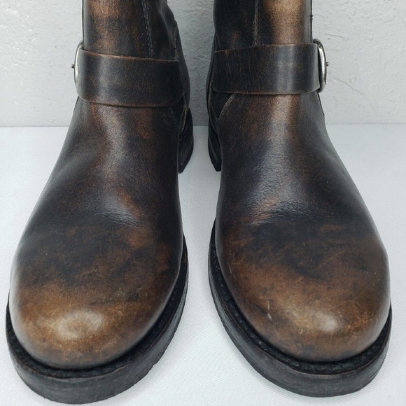 Frye Veronica Short Distressed Brown Leather Moto Boots Size 7.5 Excellent - Picture 2 of 14